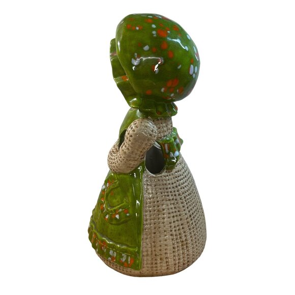 Vintage 70s Pottery Maiden in Bonnet Button Eyes Utensil Knitting Holder Green - Picture 4 of 9
